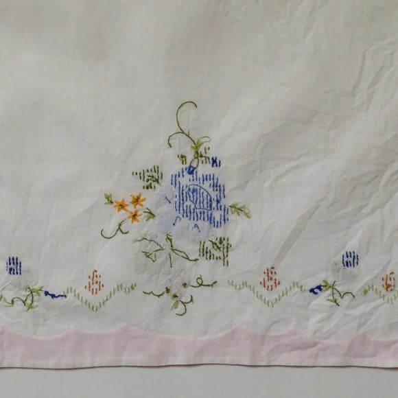 Vintage Handmade Embroidery Chair Sofa Backs Cotton Linens Floral Applique - Picture 6 of 9